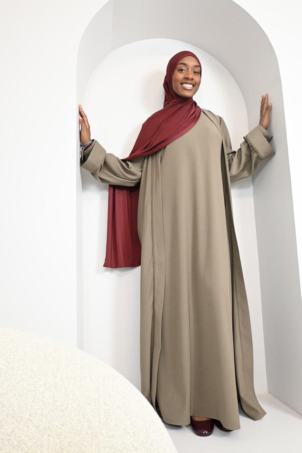 Ensemble Amira - robe manches longues & kimono - Taupe