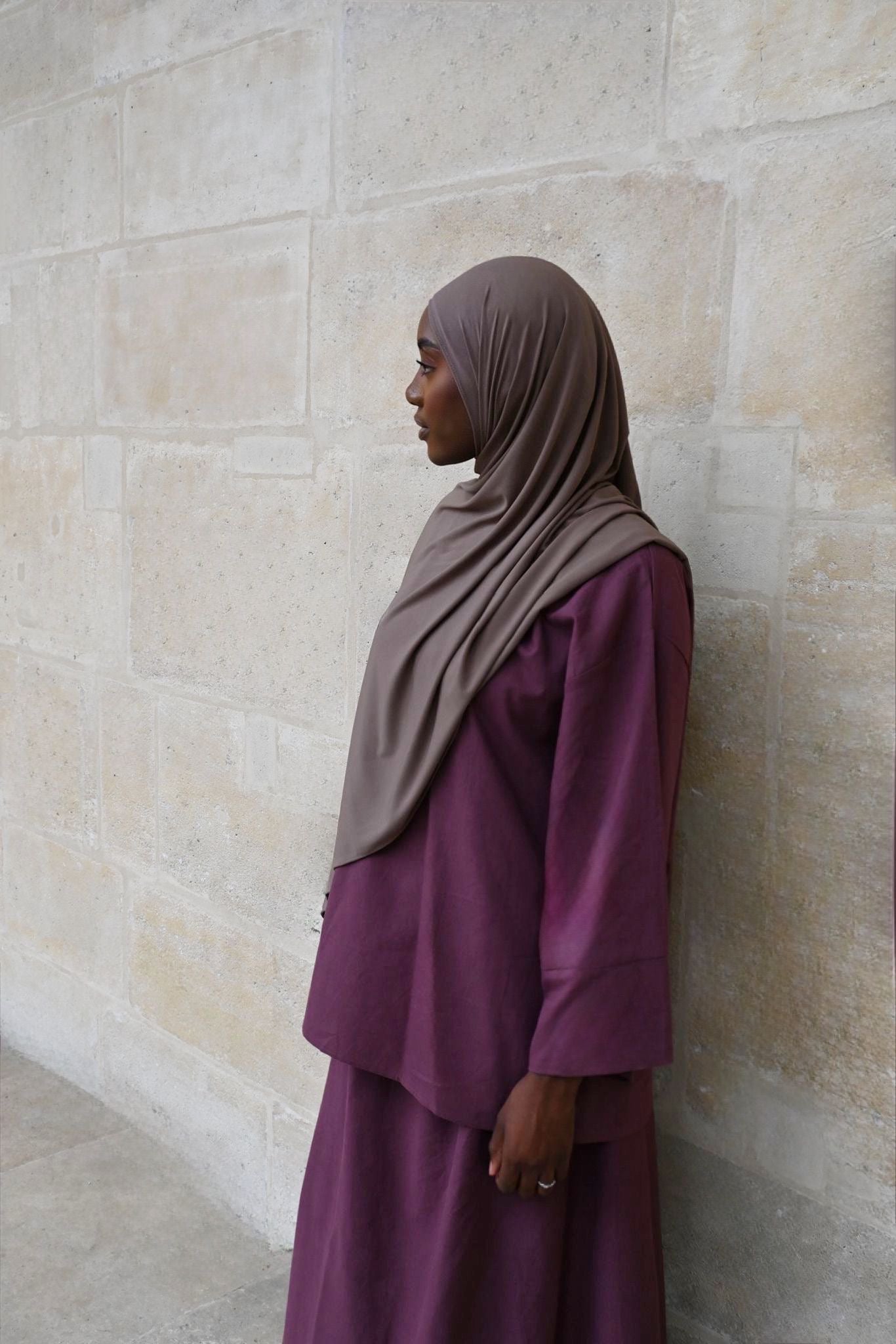 Ensemble Nawal – Jupe longue doublée & blouse à manches boutonnées - PRUNE