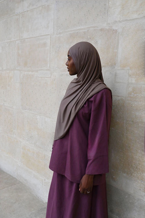 Ensemble Nawal – Jupe longue doublée & blouse à manches boutonnées - PRUNE