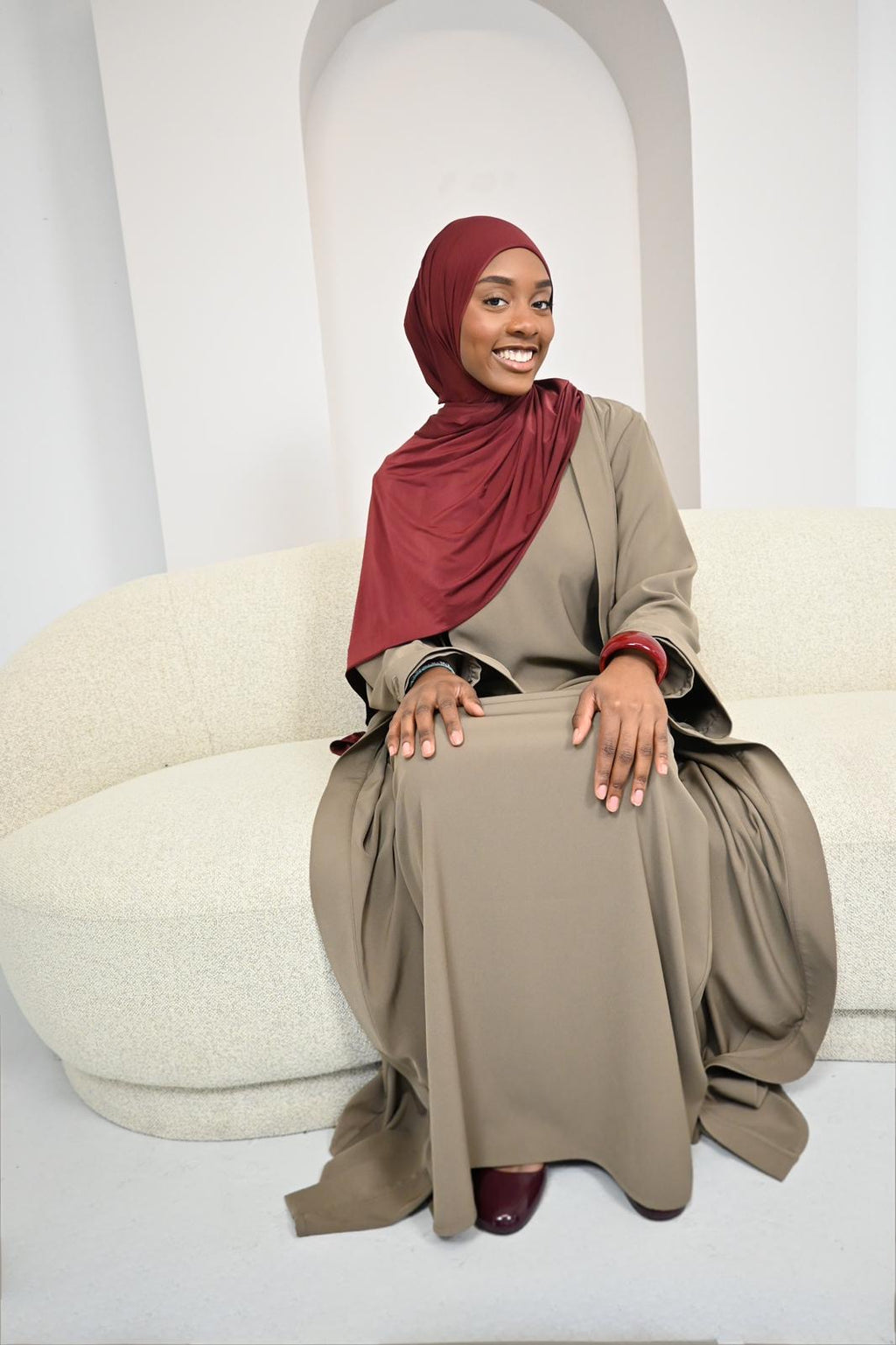 Ensemble Amira - robe manches longues & kimono - Taupe